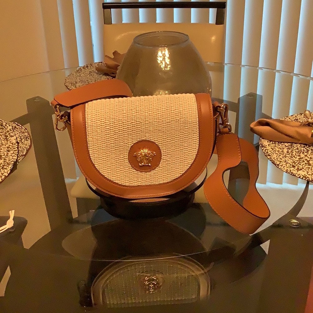 Versace Medusa Saddle Tan and Cream Crossbody Bag
